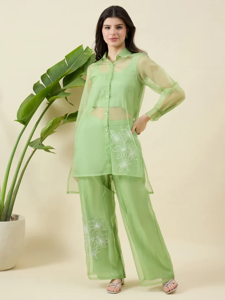 Pista Green Organza Co-ord Set
