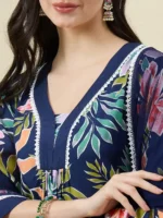 Blue Printed Cotton Kurta Set