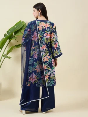 Blue Printed Cotton Kurta Set