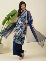 Blue Printed Cotton Kurta Set