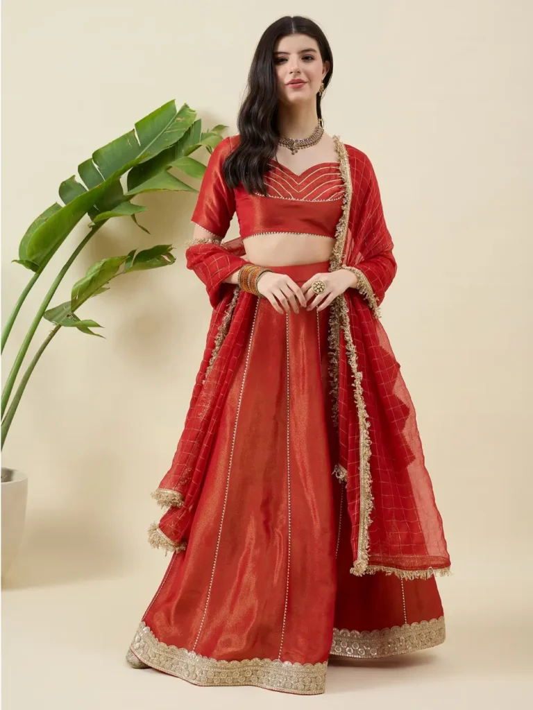Burnt Orange Tissue Lehenga Set