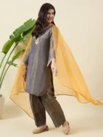 Grey and Mustard kurta Set