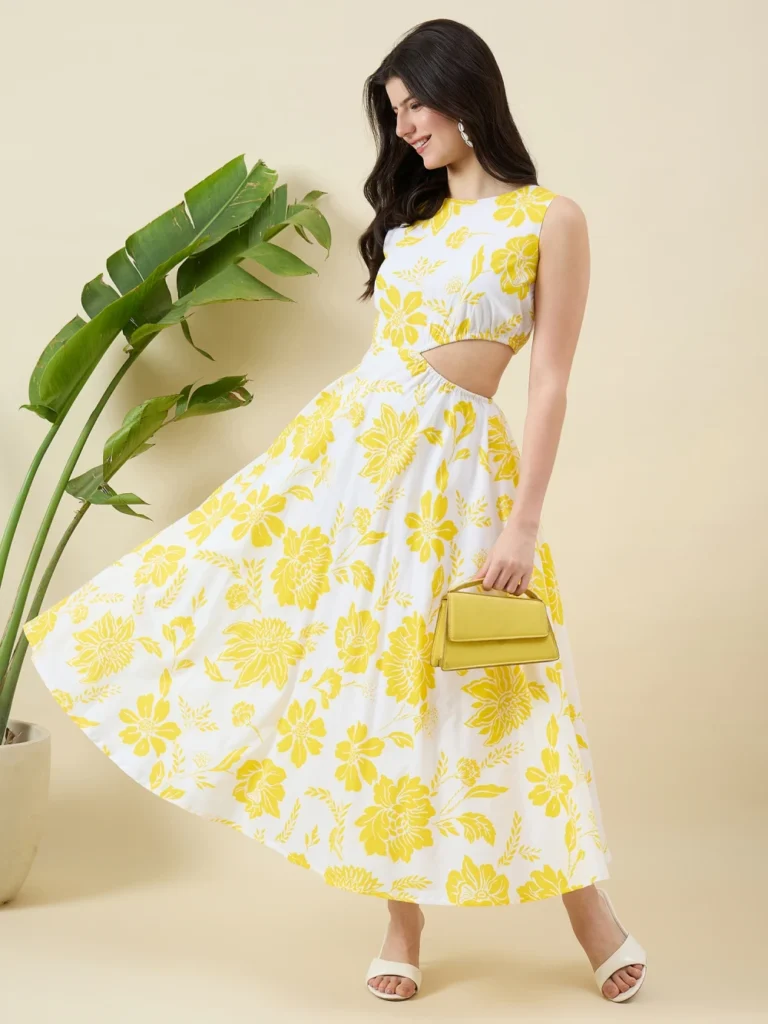 White and Yellow Printed Dress