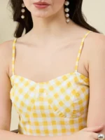 Gingham checks Print White and Yellow Cotton Dress