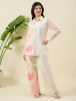 Printed Cream Organza Co-ord Set