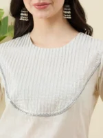 Beige Lurex Cotton Kurta Set