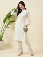 Beige Lurex Cotton Kurta Set