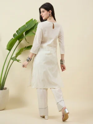 Beige Lurex Cotton Kurta Set