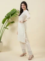 Beige Lurex Cotton Kurta Set