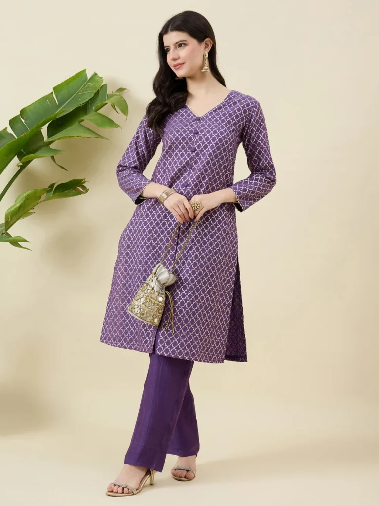 Purple Brocade Kurta Set