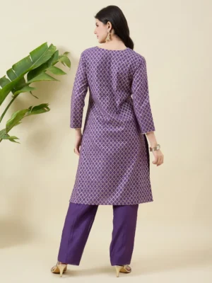 Purple Brocade Kurta Set