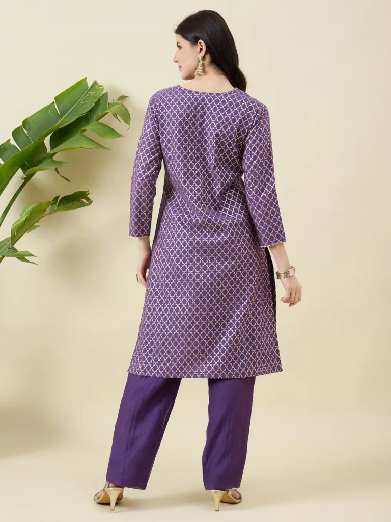 Purple Brocade Kurta Set