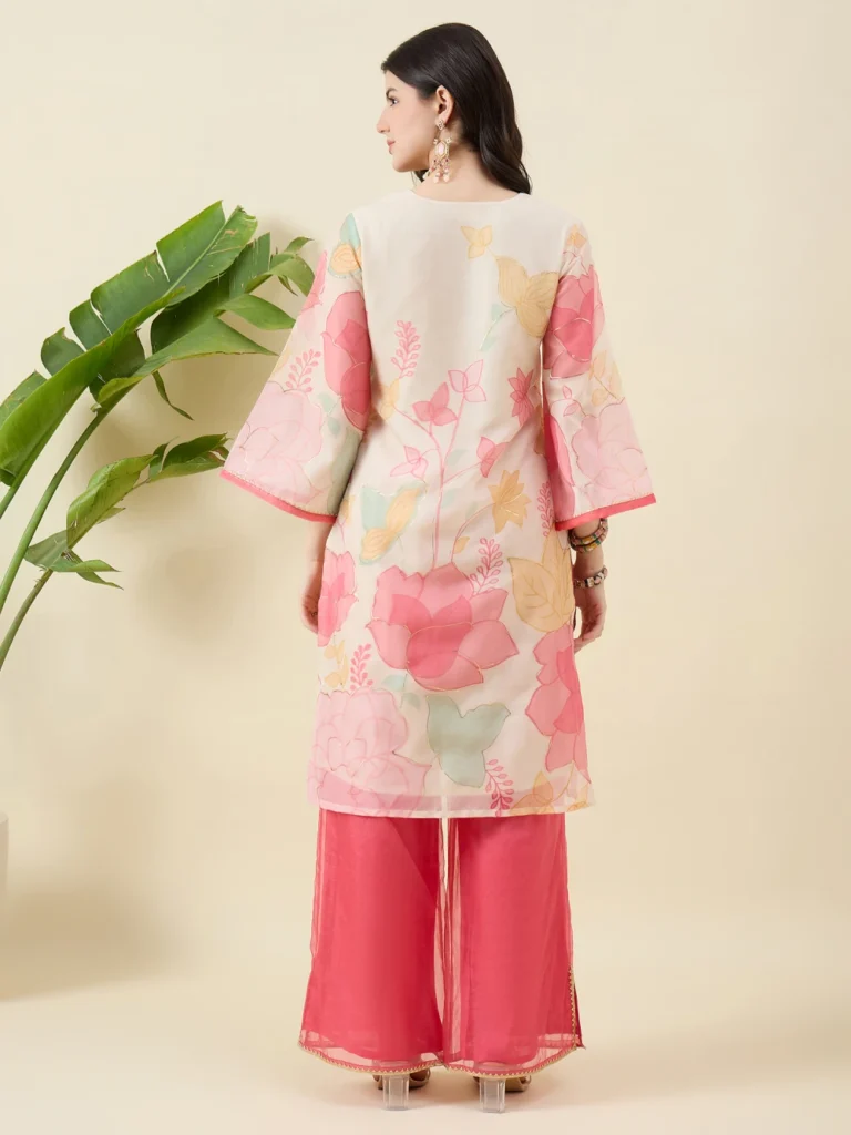 Printed Pink Organza Co-ord Set