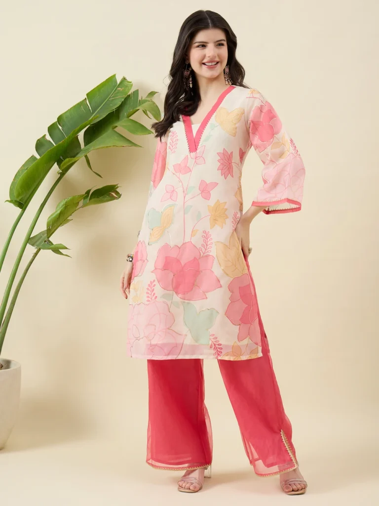 Printed Pink Organza Co-ord Set