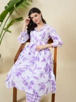 Lavender Colour Printed Kurta Set