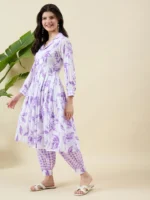 Lavender Colour Printed Kurta Set
