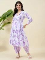 Lavender Colour Printed Kurta Set