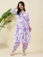 Lavender Colour Printed Kurta Set