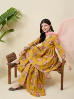 Mustard Block Printed Sharara Set