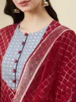Red and Grey Kurta Set with Dupatta