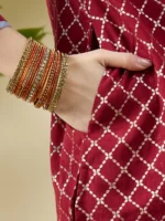 Red and Grey Kurta Set with Dupatta