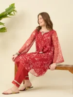 Printed Red Kurta Set