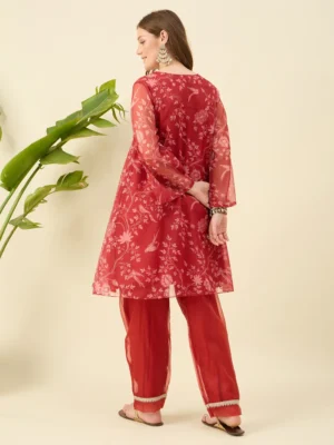 Printed Red Kurta Set