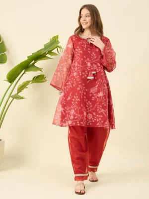 Printed Red Kurta Set