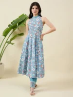 Light Blue Cotton Anarkali Kurta