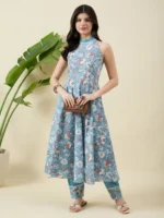 Light Blue Cotton Anarkali Kurta