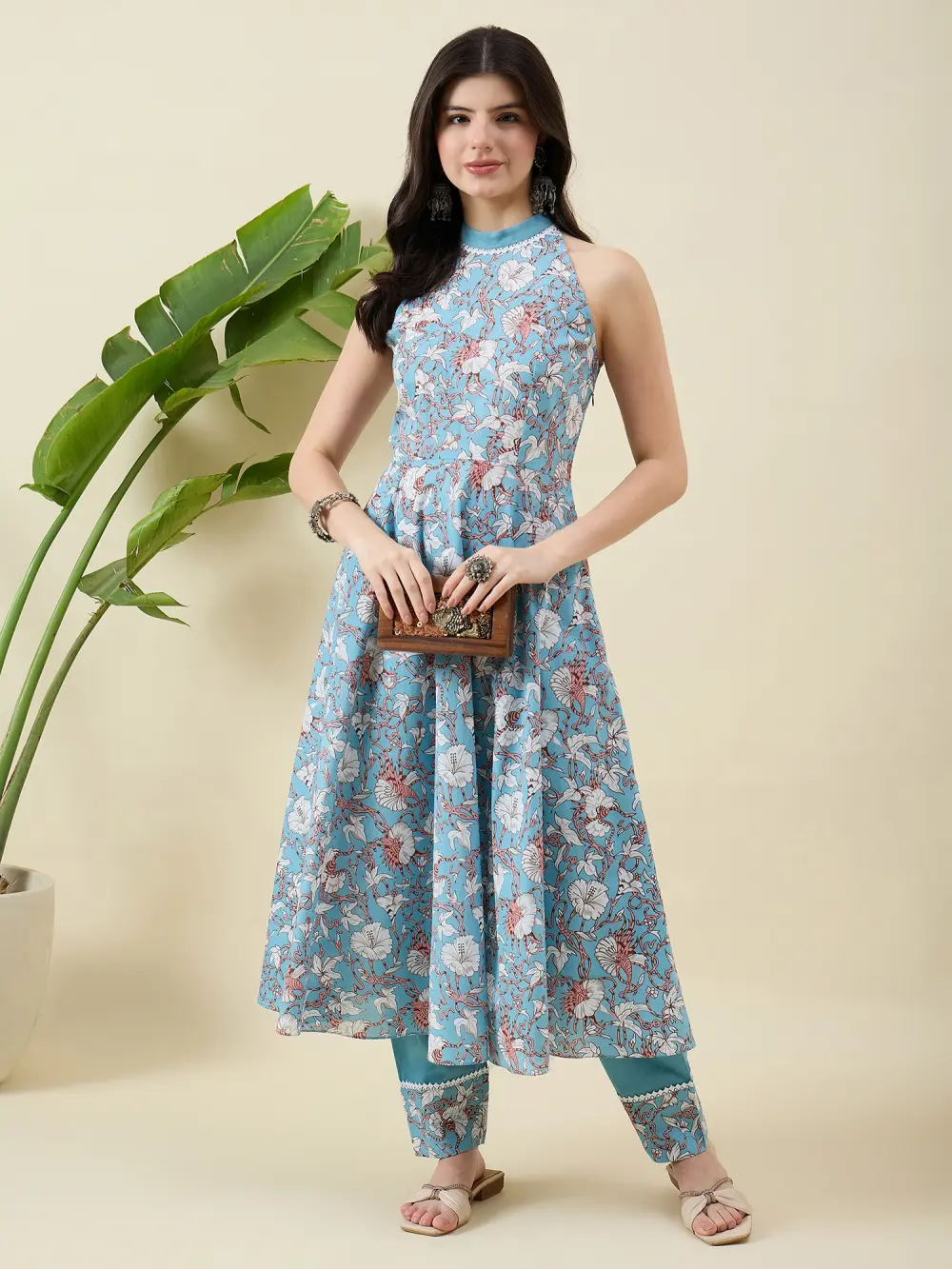 Light Blue Cotton Anarkali Kurta