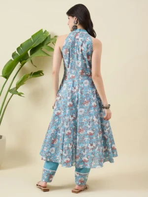 Light Blue Cotton Anarkali Kurta
