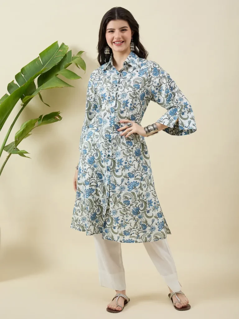 Multicolour Printed Cotton Kurta Set