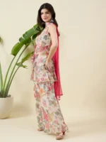 Printed Beige Kurta with Palazzo and Dupatta Set