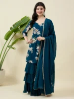 Printed Blue Kurta and Sharara Set