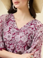 Printed Wine Kurta with Palazzo Set