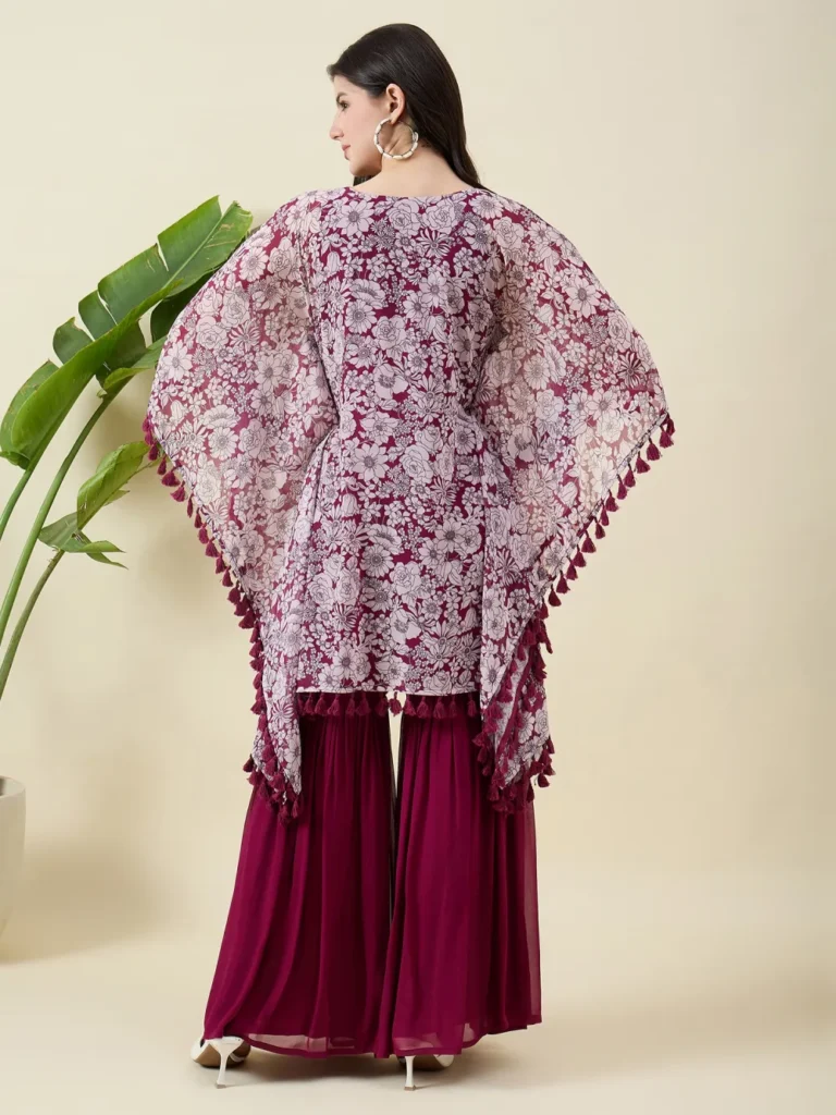 Printed Wine Kurta with Palazzo Set