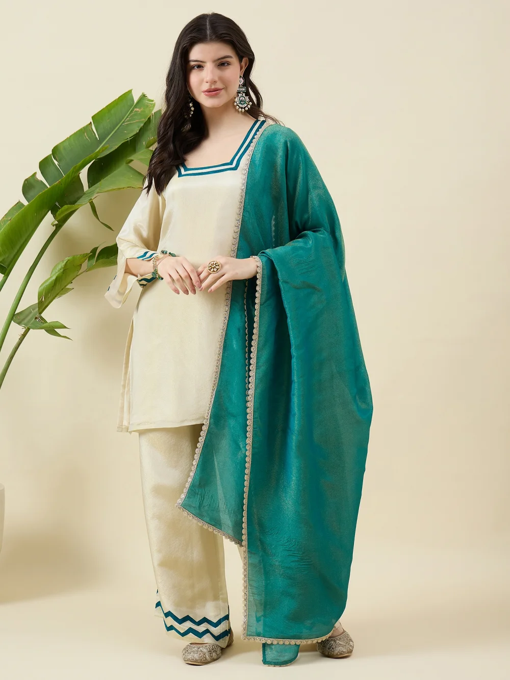 Teal and Golden Kurta Set