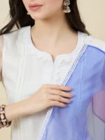 White Organza Kurta Set with Multicolour Dupatta