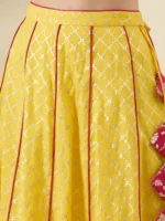 Yellow and Magenta Banarasi Silk Lehenga