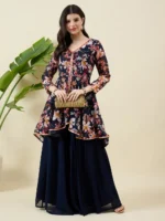 Floral Print Blue Kurta and Palazzo Set