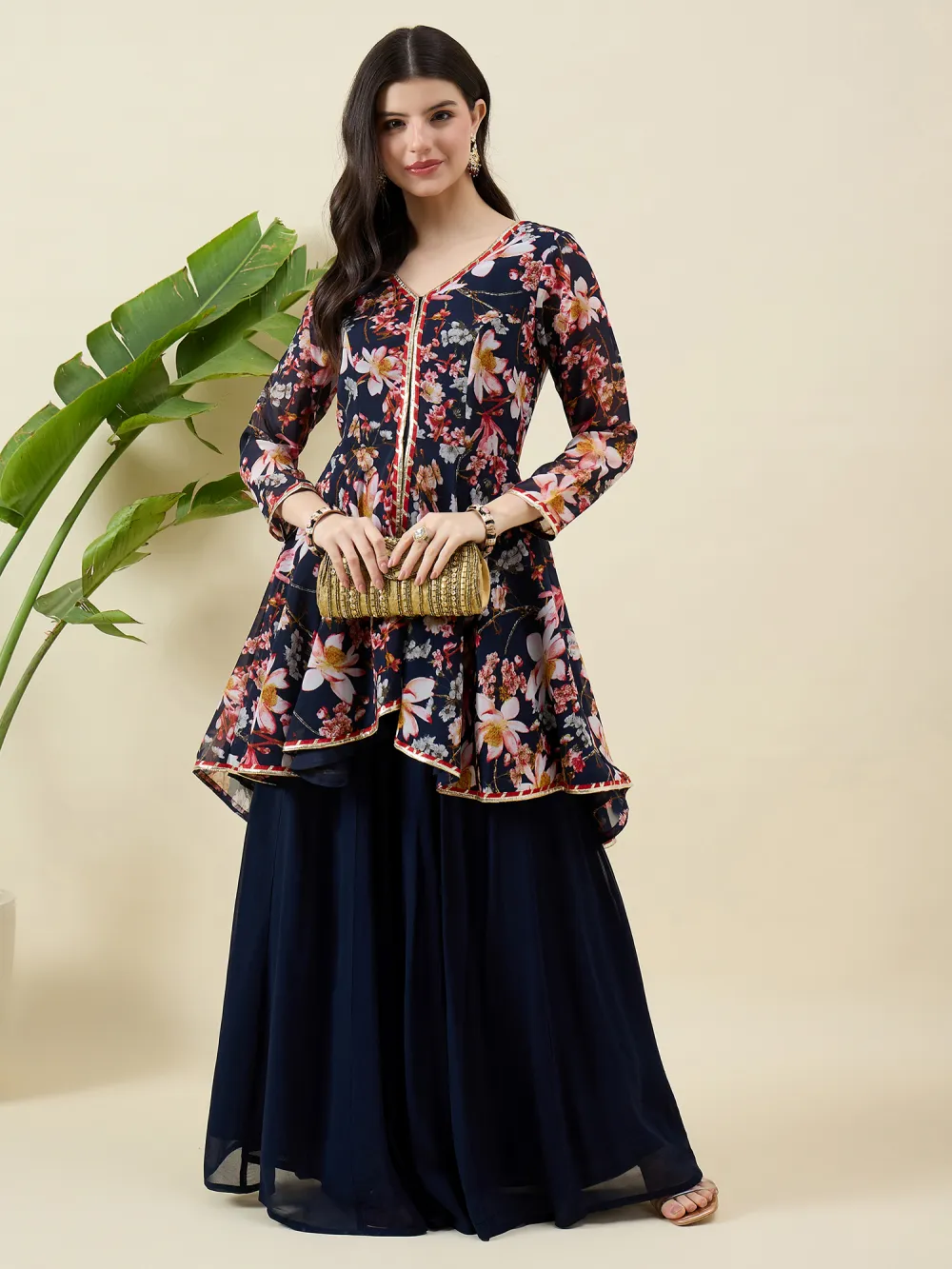 Floral Print Blue Kurta and Palazzo Set
