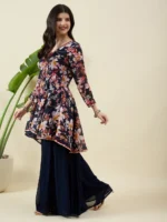 Floral Print Blue Kurta and Palazzo Set