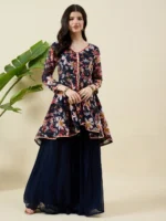 Floral Print Blue Kurta and Palazzo Set